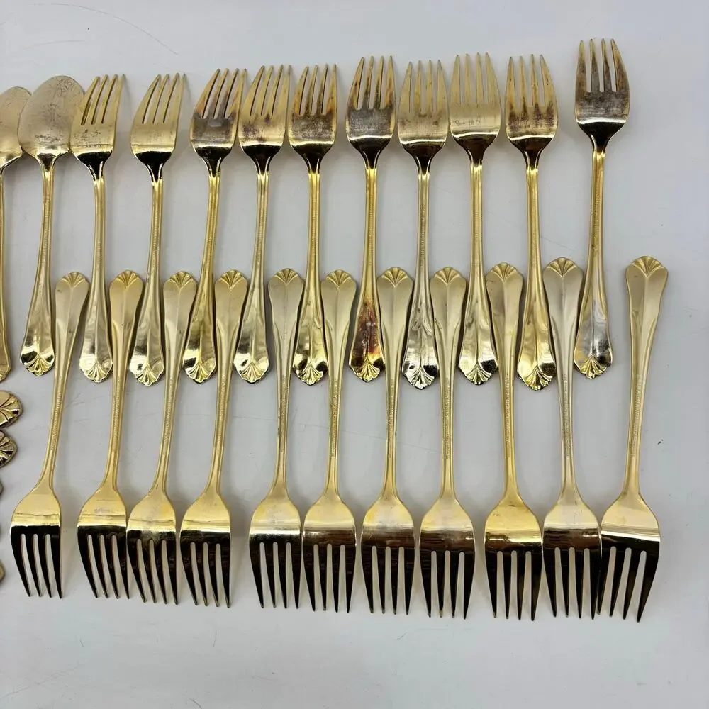 Hampton Silversmith Stainless Steel Gold Tone Flatware Spoon Fork